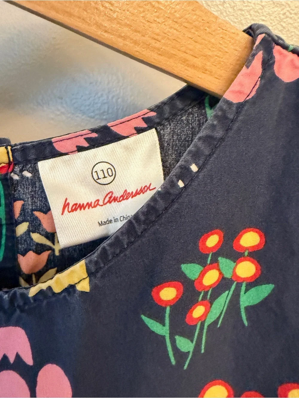 Hanna Andersson Navy Floral Pocket Dress with Pink & Red Blooms